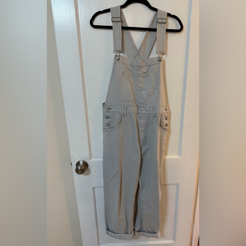 Free People Light Gray Denim Overalls